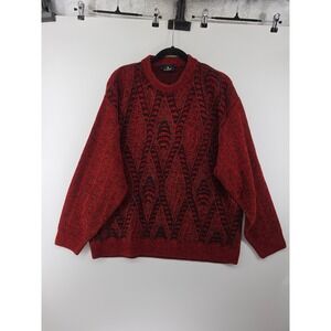 Fiume Mens Red Black Geometric Intarsia Knit vintage Sweater Made in Italy